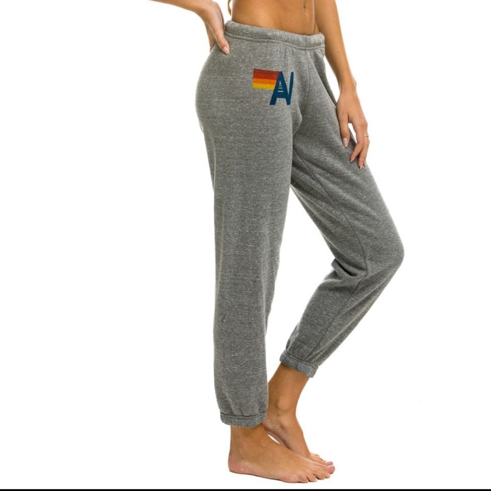 Aviator Nation Gray Track Pants with Rainbow Detail